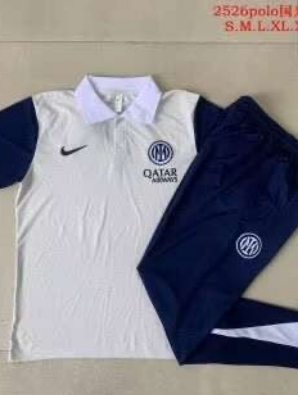 Nike Inter Milan Training Kit White Polo Shirt With Blue Pants